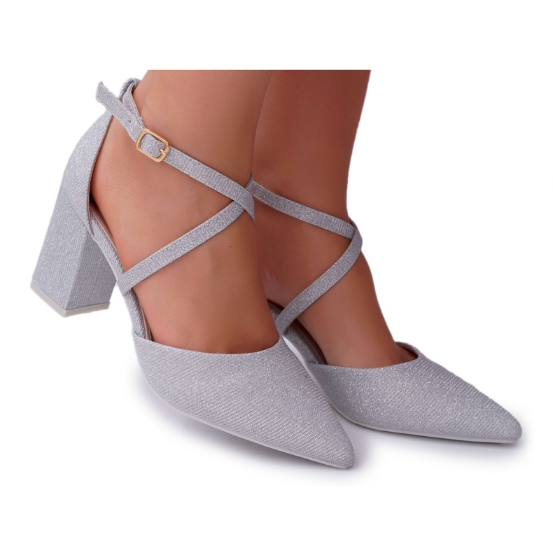 SEA Női szivattyú a sarkán csillogó ezüst perset szürke