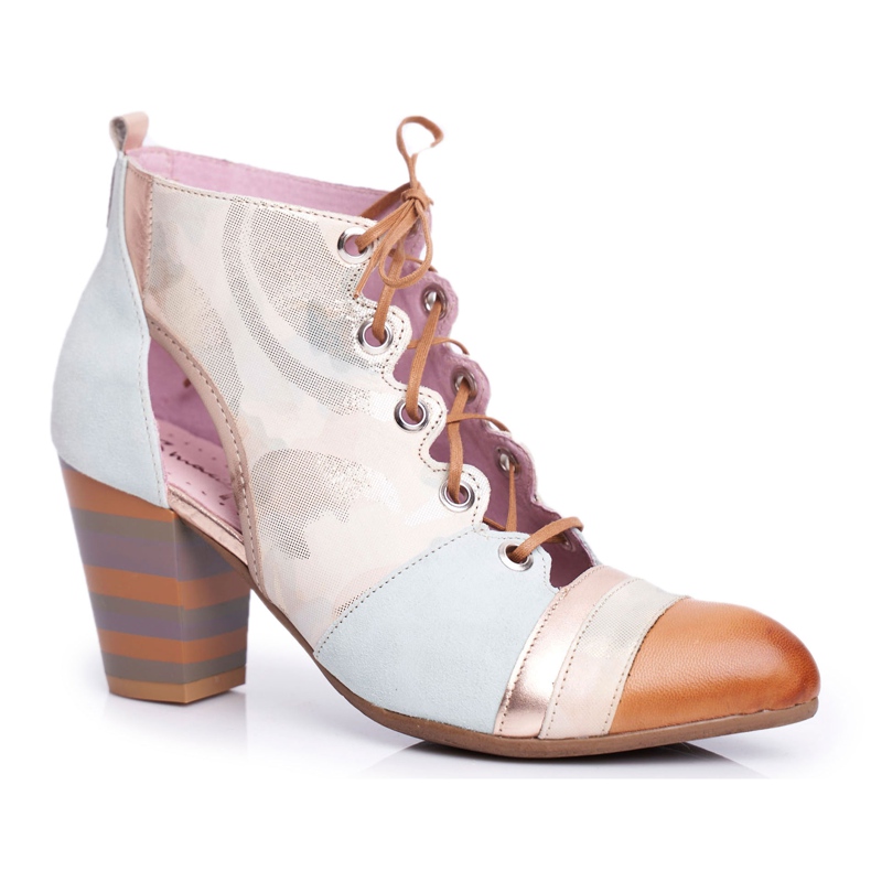 Női csizma sarkú bőr Maciejka tavasz 03938-04 bézs sokszínű zöld