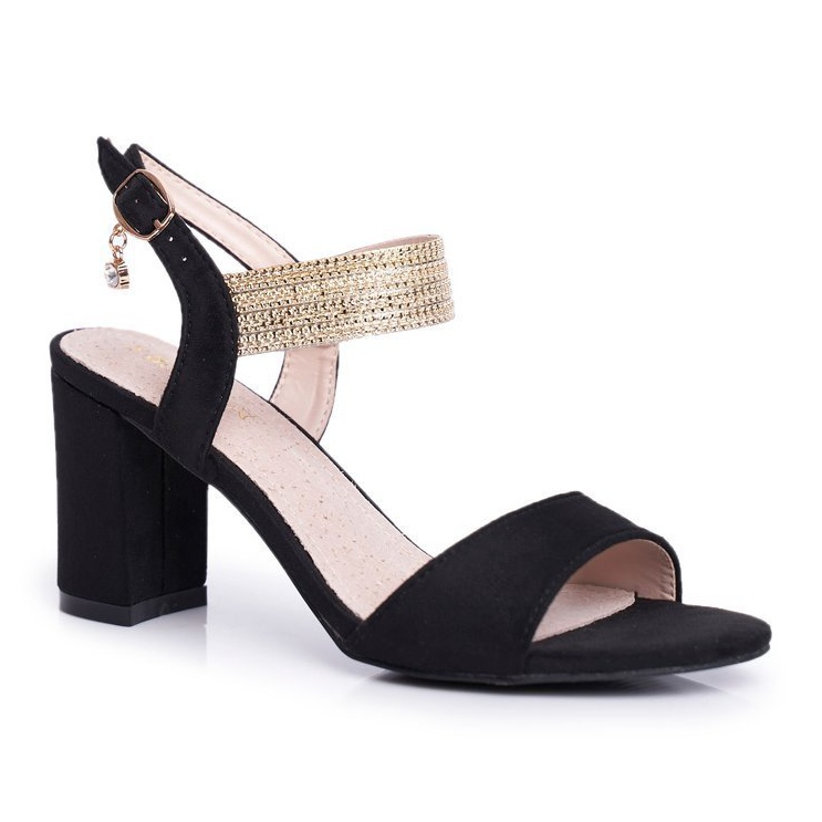 S.Barski Női szandál a sarkán Velúr Fekete Enjoy