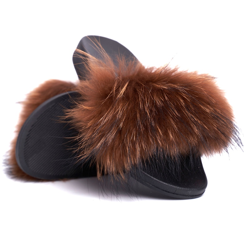 Női papucs természetes szőrmés barna naturissal