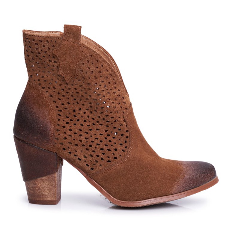 Exquisite Női csizma sarkú bőr velúr cowboy csizma gyönyörű barna 1170