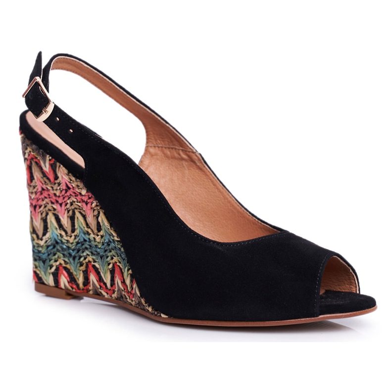 Női szandál ék Laura Messi bőr fekete 1964