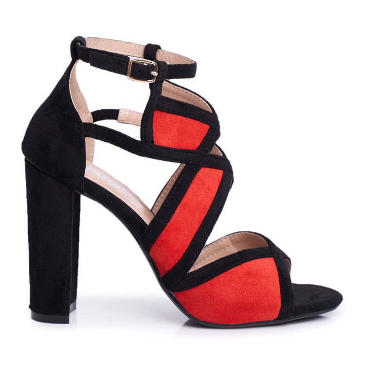 SEA Női szandál a sarkán Velúr Fekete Piros Emolly