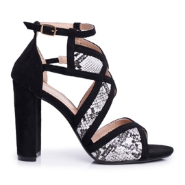 SEA Női szandál a sarkán Velúr fekete kígyó Emolly szürke