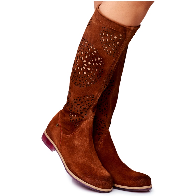 Női magas csizma Maciejka Bőr áttört teve 04525-29 barna