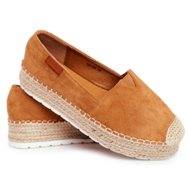 FB2 Női espadrillák a Camel La Playa lenvászon platformon barna