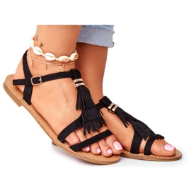 FRJ Női szandál Lapos velúr Boho Fekete Lucami