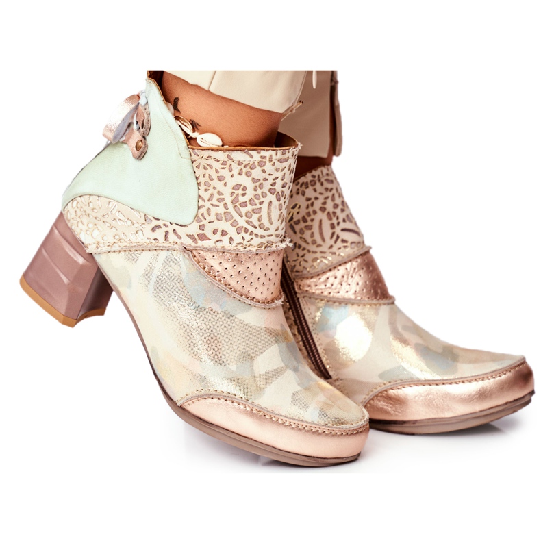 Női csizma magas sarkú Maciejka bézs 03410-04 barna zöld