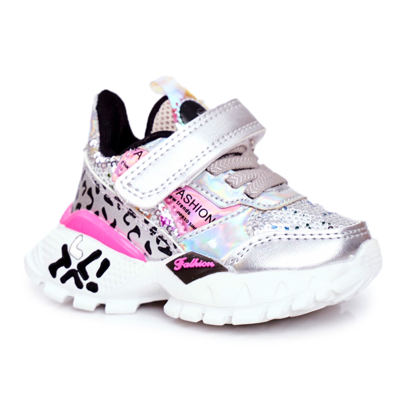 FRROCK Sport gyermekcipő tépőzáras ezüsttel Légy boldog szürke
