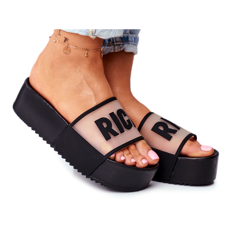 SEA Női fekete gazdag papucs a platformon