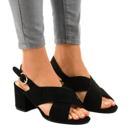 Fekete magas sarkú szandál A305 velúr Fekete magas sarkú szandál A305 velúr