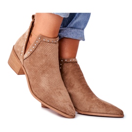 Bellucci Női csizma sarkán Velúr Áttört Bézs Margate