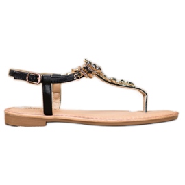 Small Swan Stílusos szandál köbös cirkóniummal fekete