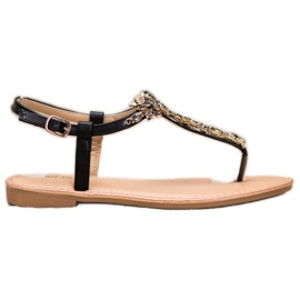 Small Swan Elegáns szandál köbös cirkóniummal fekete