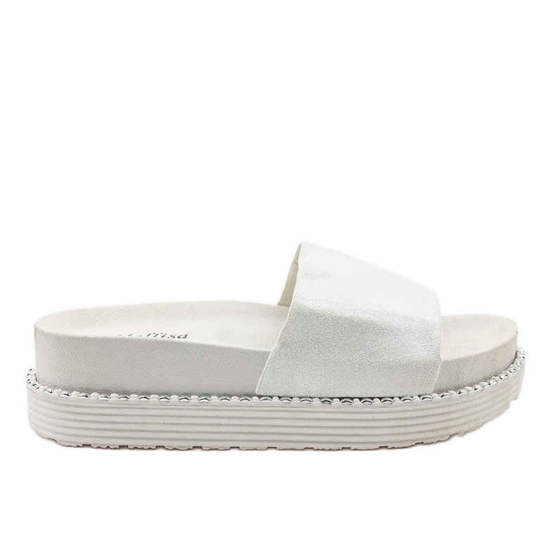 Fehér papucs vastag talpon, brokát velúr TL3808