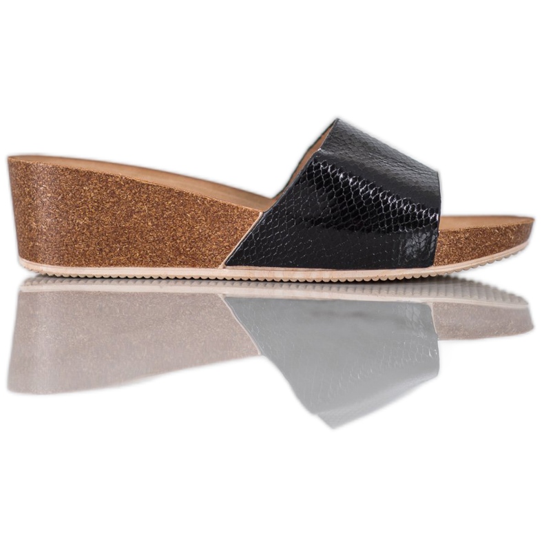 Small Swan Eco bőr papucs fekete