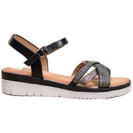 Small Swan Kényelmes szandál köbös cirkóniummal fekete