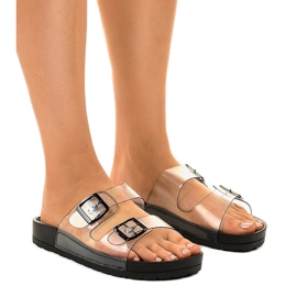 Fekete átlátszó papucs SE-9605 csatdal sokszínű Fekete átlátszó papucs SE-9605 csatdal sokszínű