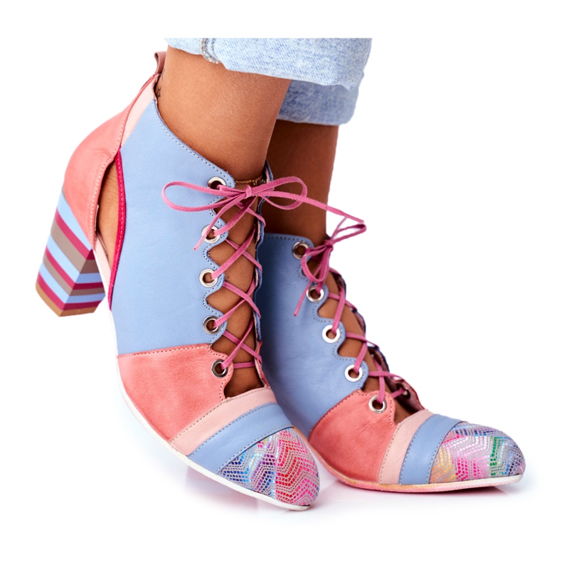 Női csizma sarkú bőr Maciejka tavasz 03938-15 kék rózsaszín