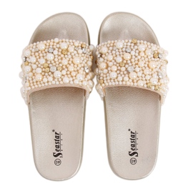 Papucs gyöngyökkel BG66 Gold aranysárga