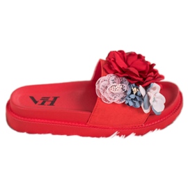 SHELOVET Velúr papucs virágokkal piros SHELOVET Velúr papucs virágokkal piros