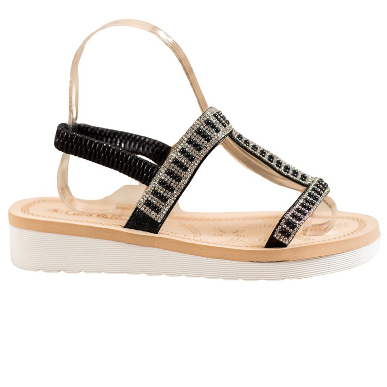 SHELOVET Csúsztatható szandál gyöngyökkel fekete