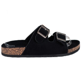 Queentina Kényelmes papucs csattal fekete Queentina Kényelmes papucs csattal fekete