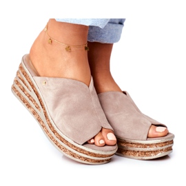 Női bőrpapucs az ék Nicole 2559 limonádéján bézs Női bőrpapucs az ék Nicole 2559 limonádéján bézs