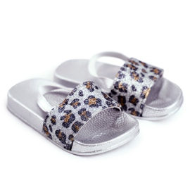 FRROCK Gyermeklány papucs Brocade Leopard Silver Rimia szürke