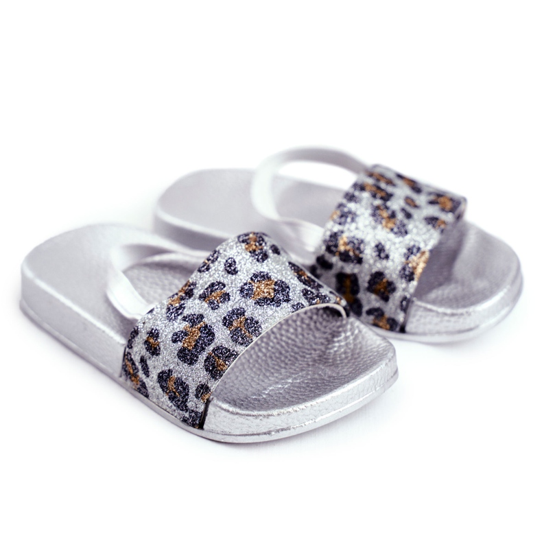 FRROCK Gyermeklány papucs Brocade Leopard Silver Rimia szürke