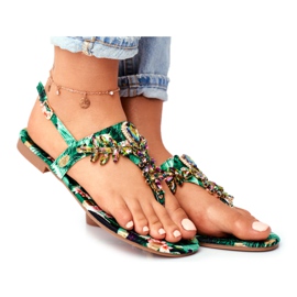 Női szandál Elegáns papucs Kristályok Zöld ellenőrzés alatt Női szandál Elegáns papucs Kristályok Zöld ellenőrzés alatt