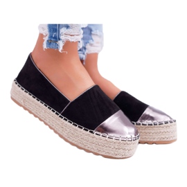 Női espadrilles fekete csengő platform sárga