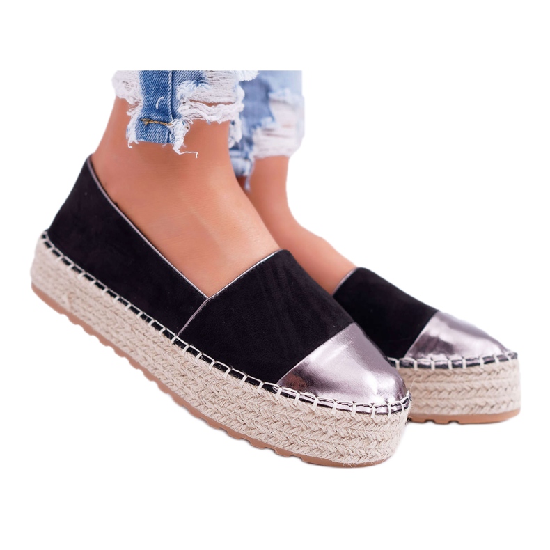 Női espadrilles fekete csengő platform sárga Női espadrilles fekete csengő platform sárga