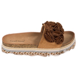 Small Swan Velúr papucs díszekkel barna