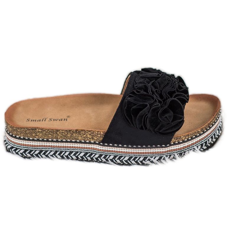 Small Swan Velúr papucs díszekkel fekete