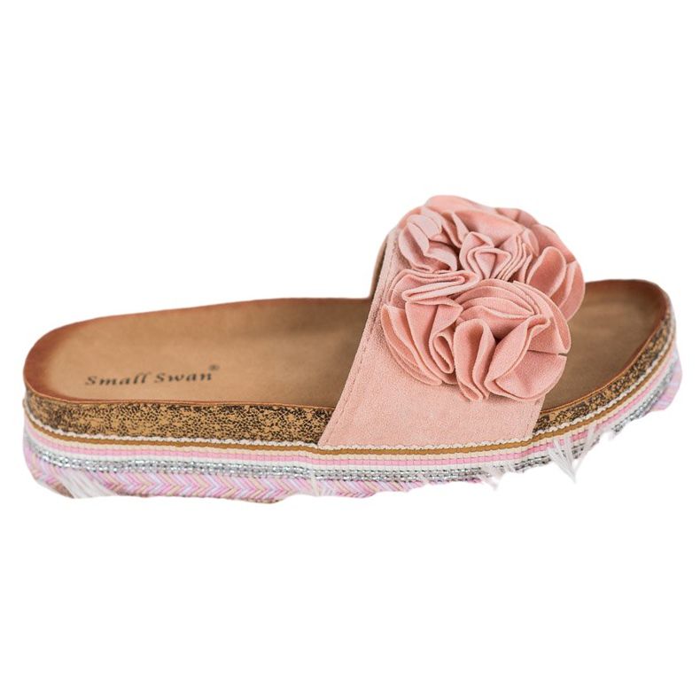 Small Swan Velúr papucs díszekkel rózsaszín