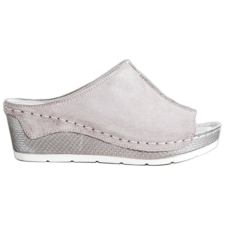 Filippo Ezüst bőr papucs szürke