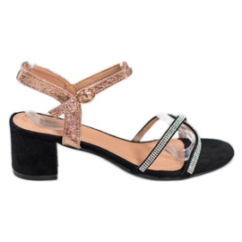 Small Swan Szandálok egy bárban cirkóniával fekete sárga Small Swan Szandálok egy bárban cirkóniával fekete sárga