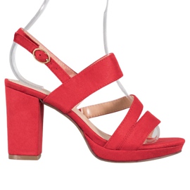 SHELOVET Magas sarkú velúr szandál piros