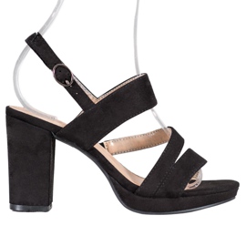 SHELOVET Magas sarkú velúr szandál fekete SHELOVET Magas sarkú velúr szandál fekete