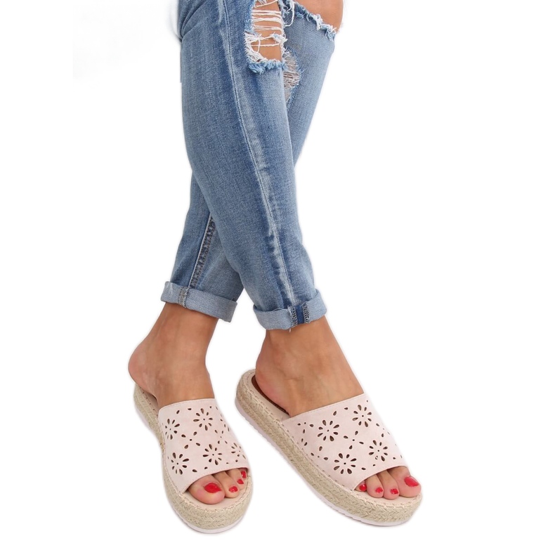 Bézs áttört papucs espadrilles 99-62A Bézs