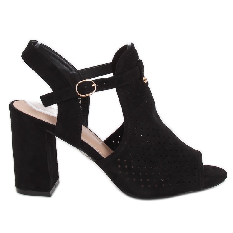 Fekete LL79 Fekete magas sarkú áttört szandál