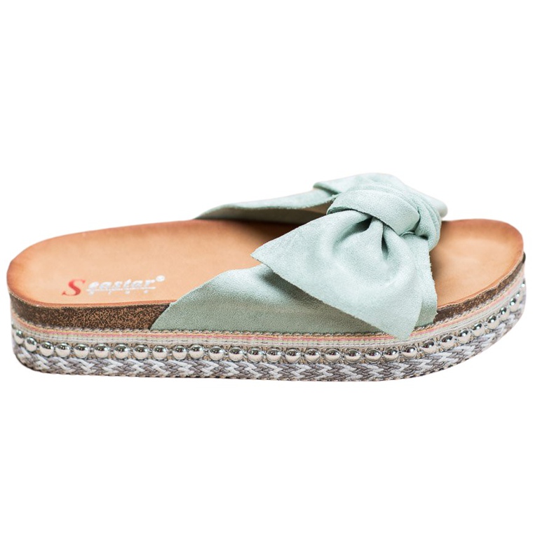 Seastar Velúr papucs dekoratív platformmal zöld