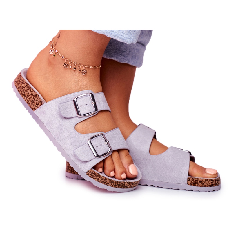 EVE Női papucs parafán, csatokkal Szürke Si Senor