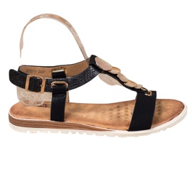 Evento Fekete szandál díszekkel