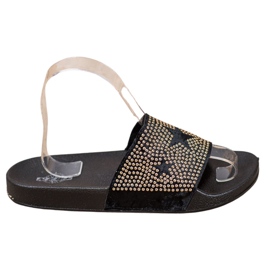 SHELOVET Velúr papucs csillagokkal fekete