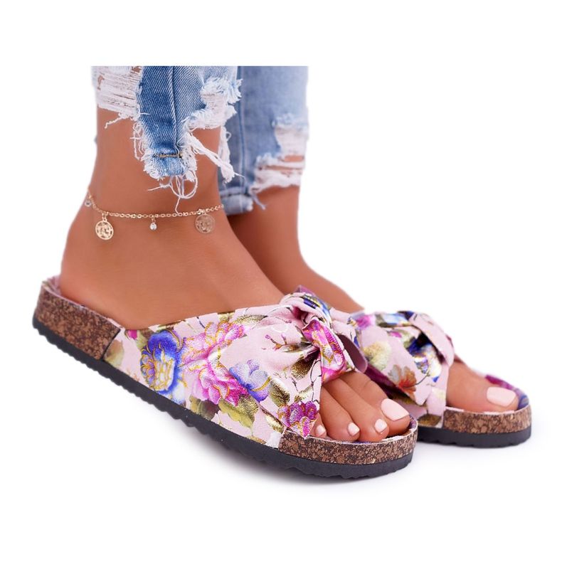 PS1 Női rózsaszín papucs a parafa virágokon Wendy íja sokszínű