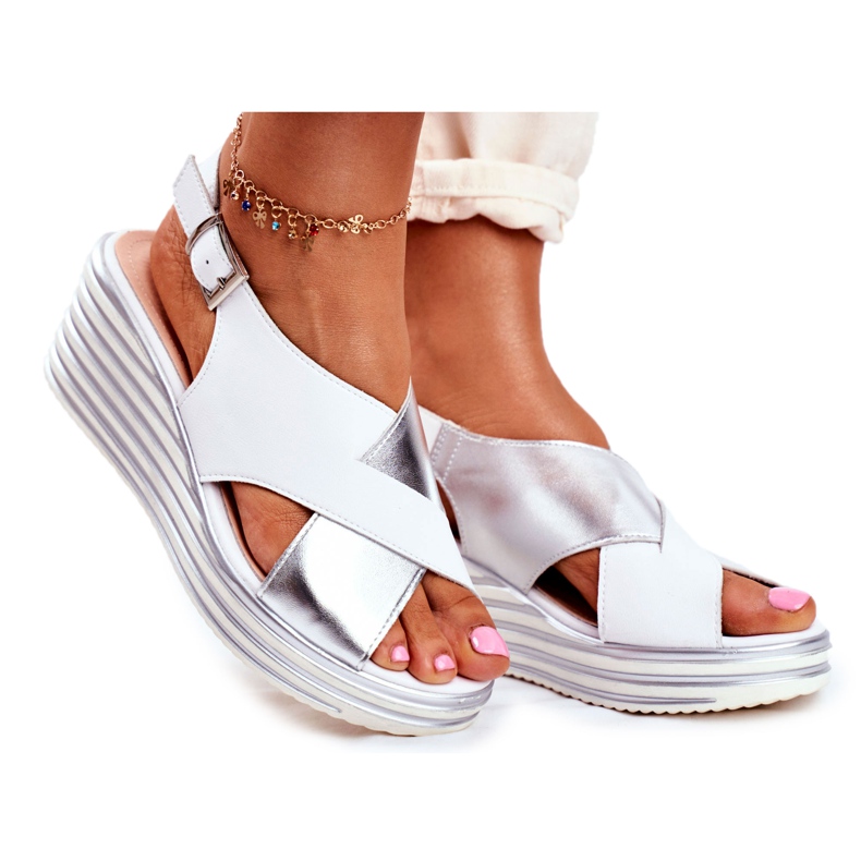 Női szandál az ék Sergio Leone fehér SK328 szürke