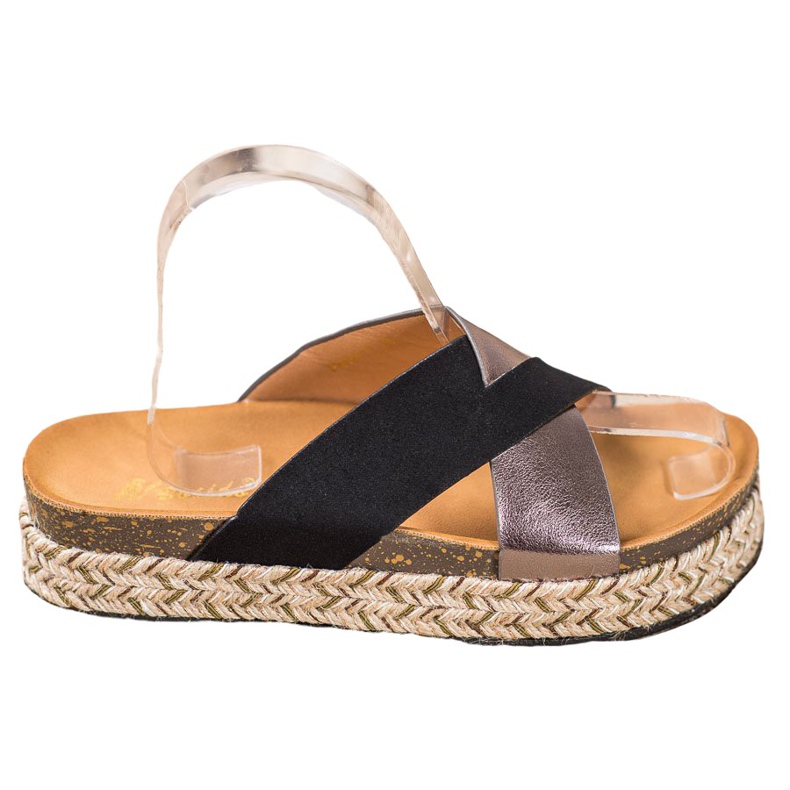 SHELOVET Papucs a platformon fekete szürke