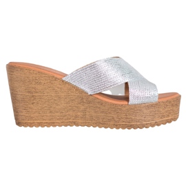 Renda Ezüst ék papucs szürke